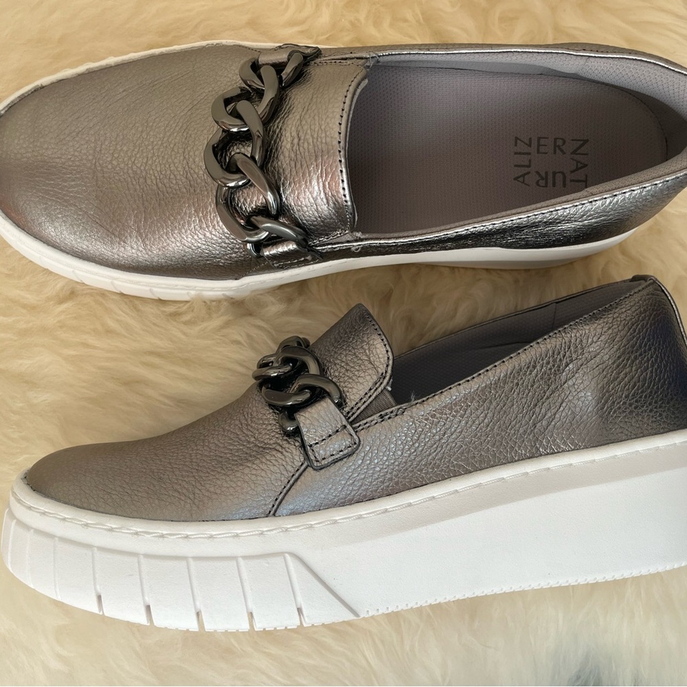 Naturalizer Silver Flats with Chain Detail